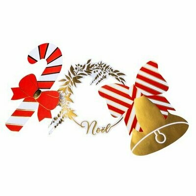 DECO DE TABLE TRADITIONNELLE CLOCHE, SUCRE D'ORGE ET COURONNE NOEL OR 16 A 24.5CM (x6)