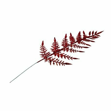 BRANCHE FOUGERE PAILLETTES ROUGES 40CM