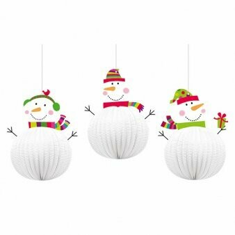 BONHOMME DE NEIGE ALVÉOLÉ A SUSPENDRE 28CM (x3)