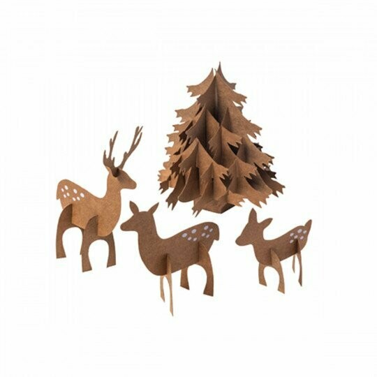 CENTRE DE TABLE FORET CERFS ET SAPIN KRAFT