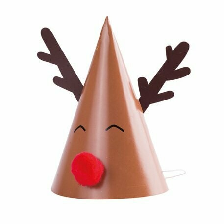 CHAPEAU RUDOLPH NEZ POMPON ROUGE 11X17CM (x8)