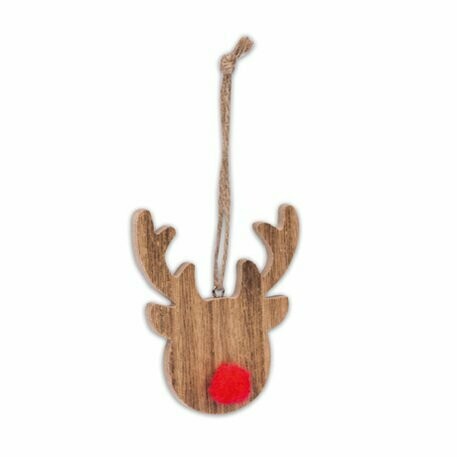 RUDOLPH EN BOIS NEZ POMPON ROUGE 8X7CM