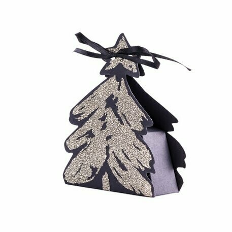 CONTENANT SAPIN NOIR MAT ET PAILLETTES CHAMPAGNE 12CM (x8)