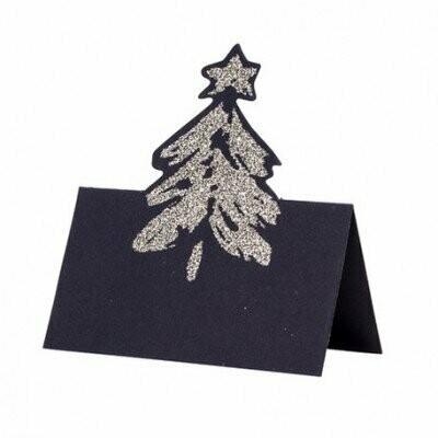 MARQUE PLACE SAPIN NOIR MAT PAILLETTES CHAMPAGNE (x8)