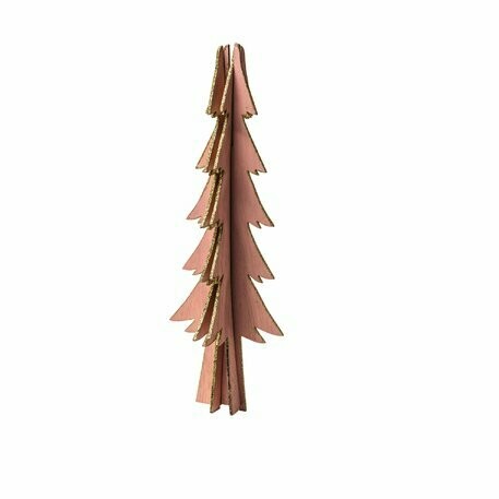 SAPIN EN BOIS ROSE PAILLETTES OR 30.5X11CM