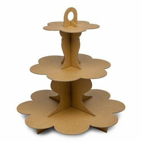PRESENTOIR A CUPCAKE 3 ETAGES EN CARTON KRAFT 34CM