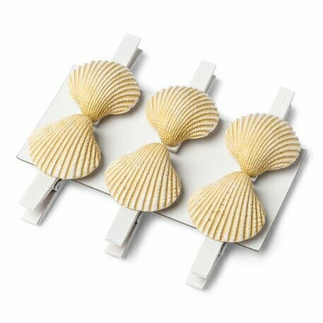 PINCE COQUILLAGE RESINE IVOIRE ET PINCES BOIS BLANCHES 4.5CM (x6)