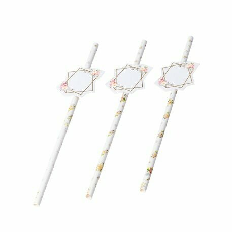 PAILLE AQUARELLE 19.5CM ET ETIQUETTE AVEC DORURE 4.5X4.2CM (x12)