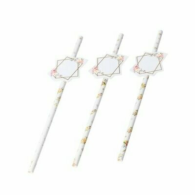 PAILLE AQUARELLE 19.5CM ET ETIQUETTE AVEC DORURE 4.5X4.2CM (x12)