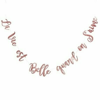 GUIRLANDE LA VIE EST BELLE QUAND ON S'AIME PAILLETTES ROSE GOLD 1.95M