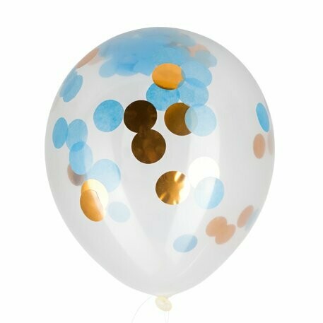 BALLON TRANSPARENT CONFETTIS BLEUS ET OR 30CM (x3)