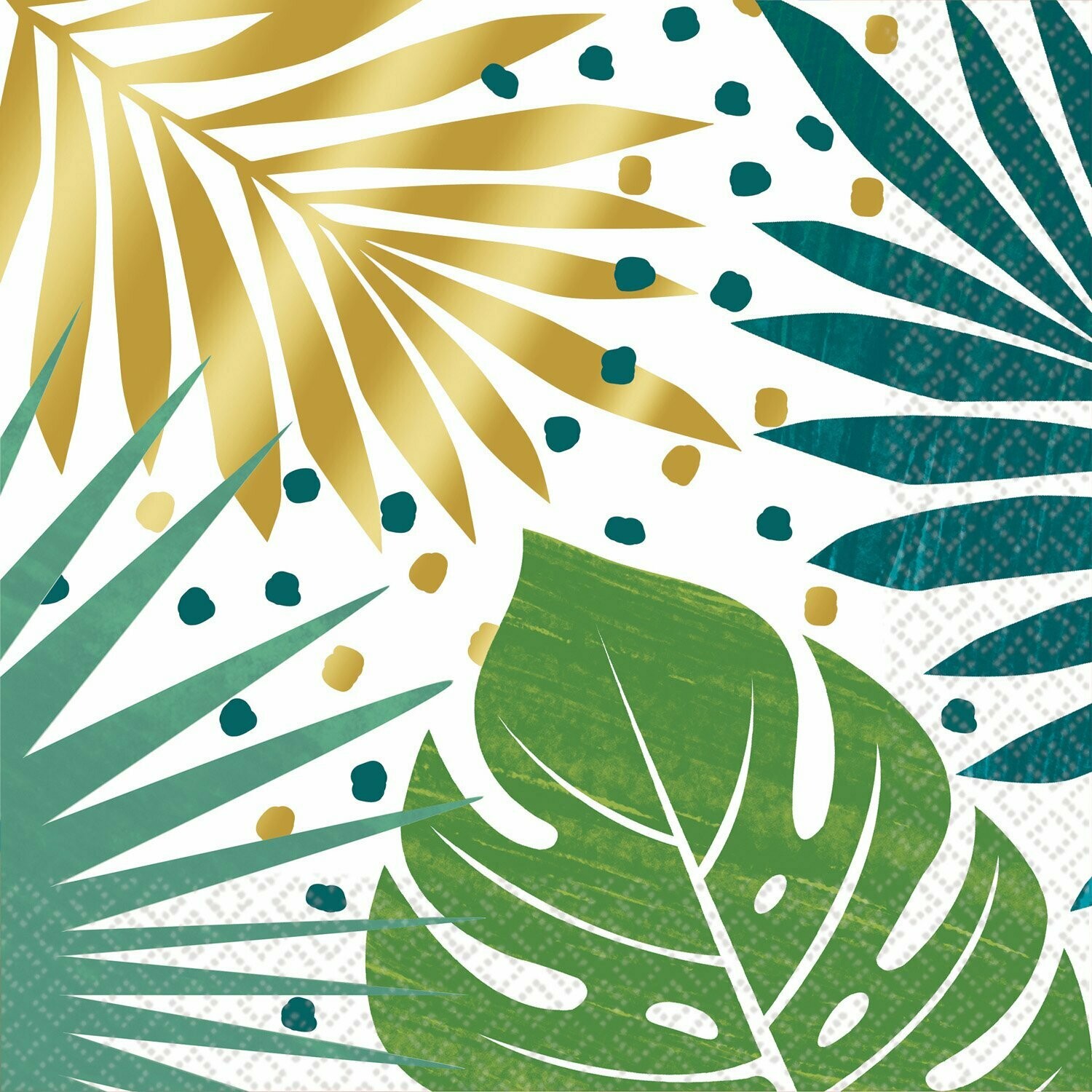 SERVIETTE FEUILLES TROPICALES VERT ET OR 33x33CM (x16)