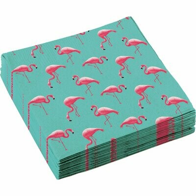 SERVIETTE FLAMANT ROSE FOND BLEU 33x33CM (x20)