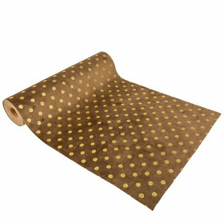 CHEMIN DE TABLE POIS VELOURS CHOCOLAT PAILLETTES OR 28CMX3M