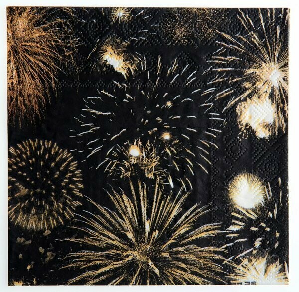SERVIETTE COCKTAIL NOIRE FEUX D'ARTIFICE 33x33CM (x20)