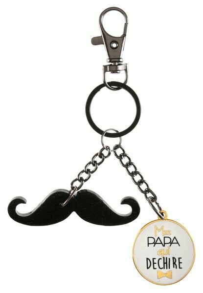 PORTE CLE MOUSTACHE "MON PAPA QUI DECHIRE"