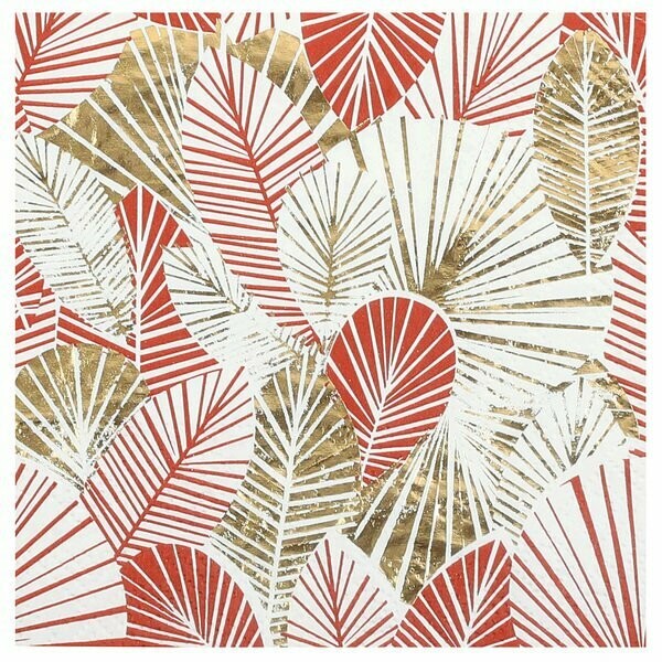SERVIETTE COCKTAIL FEUILLES TROPICALES COGNAC ET OR 12.5CM (x20)