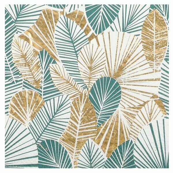 SERVIETTE COCKTAIL FEUILLES TROPICALES BLEU CANARD ET OR 12.5CM (x20)
