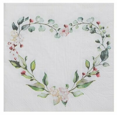 SERVIETTE COEUR VEGETAL 16.5CM (x20)