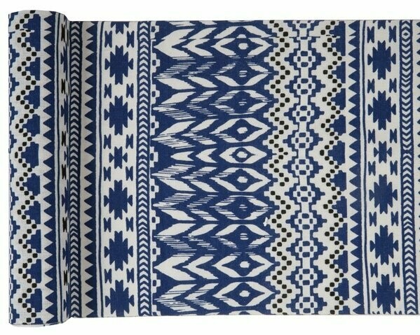 CHEMIN DE TABLE ETHNIQUE BLEU COTON 28CM x 3M