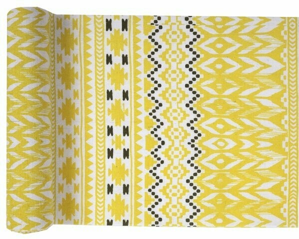 CHEMIN DE TABLE ETHNIQUE JAUNE COTON 28CM x 3M