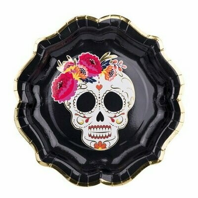 ASSIETTE CALAVERA NOIR COLORE ET FLOQUE OR 23CM (x8)