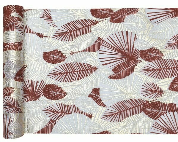 CHEMIN DE TABLE FEUILLES TROPICALES COGNAC 30CM X 3M