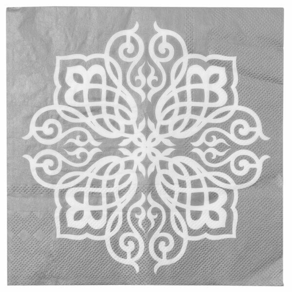 SERVIETTE ARGENT MOTIF ORIENTALE BLANC 33X33cm (x20)