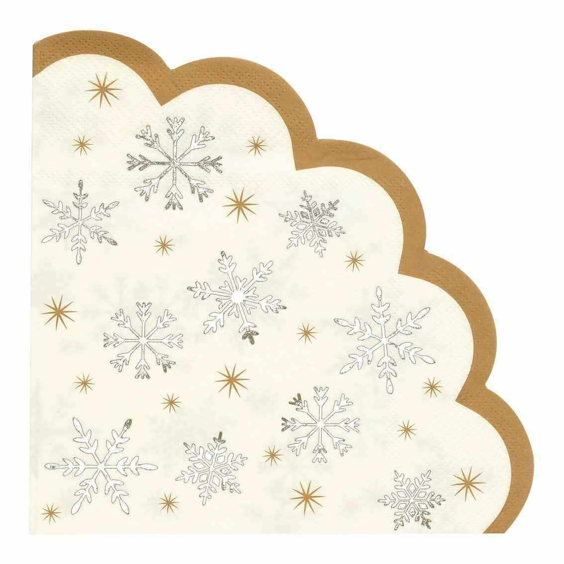 SERVIETTE FLOCONS DE NEIGE ET OR 16.5CM (x16)