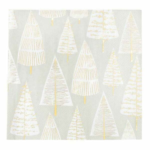 SERVIETTE BLANCHE MOTIF SAPIN 33x33CM  (x16)