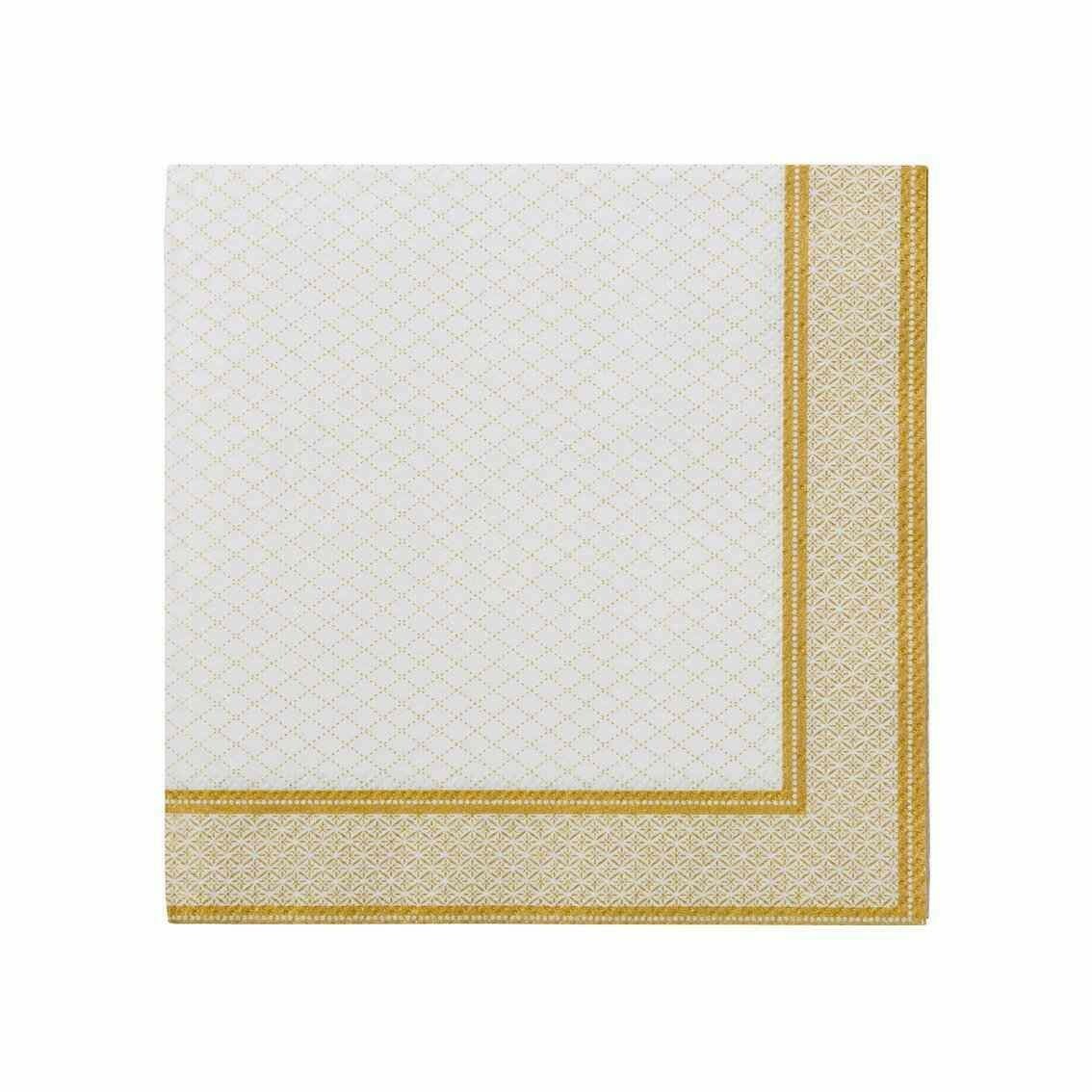SERVIETTE COCKTAIL BLANCHE BORDURE OR 25x25CM (x20)