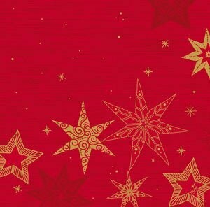 SERVIETTE QUALITE LUXE ROUGE ETOILES OR 40x40CM (x12)
