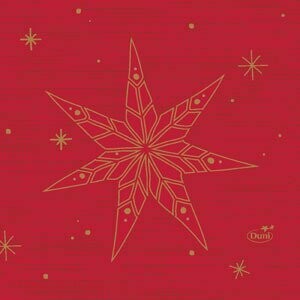 SERVIETTE COCKTAIL QUALITE LUXE ROUGE ETOILE OR 24x24CM (x20)