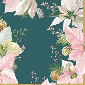 SERVIETTE 3 PLIS BLEU ET FLEURS 33x33CM (x20)