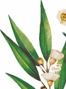 SERVIETTE COCKTAIL 3 PLIS BLANCHE ET EUCALYPTUS 24x24CM (x20)