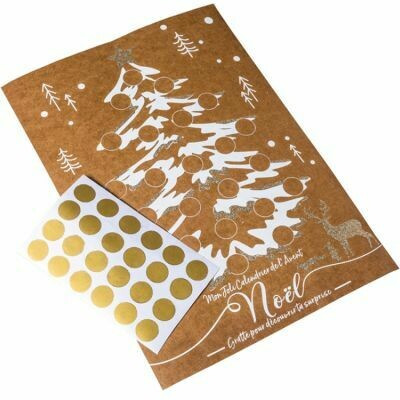 CALENDRIER DE L'AVENT A GRATTER KRAFT BLANC PAILLETTES OR