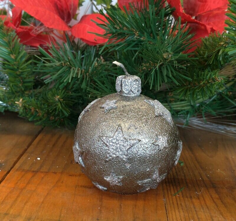 BOUGIE BOULE DE NOEL GRIS CARBONE 8CM