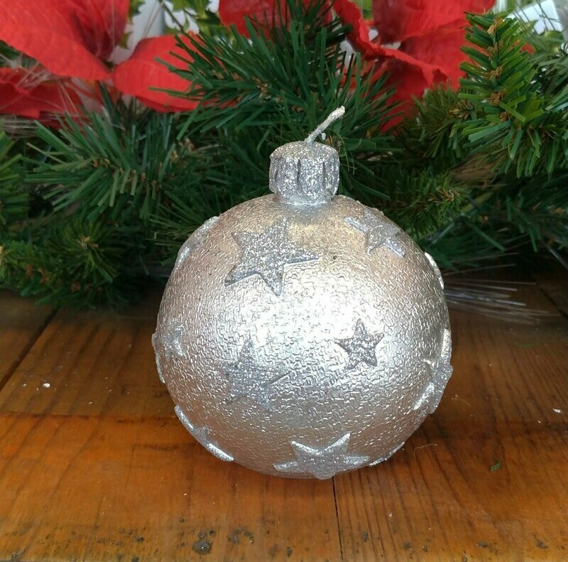 BOUGIE BOULE DE NOEL ARGENT 8CM