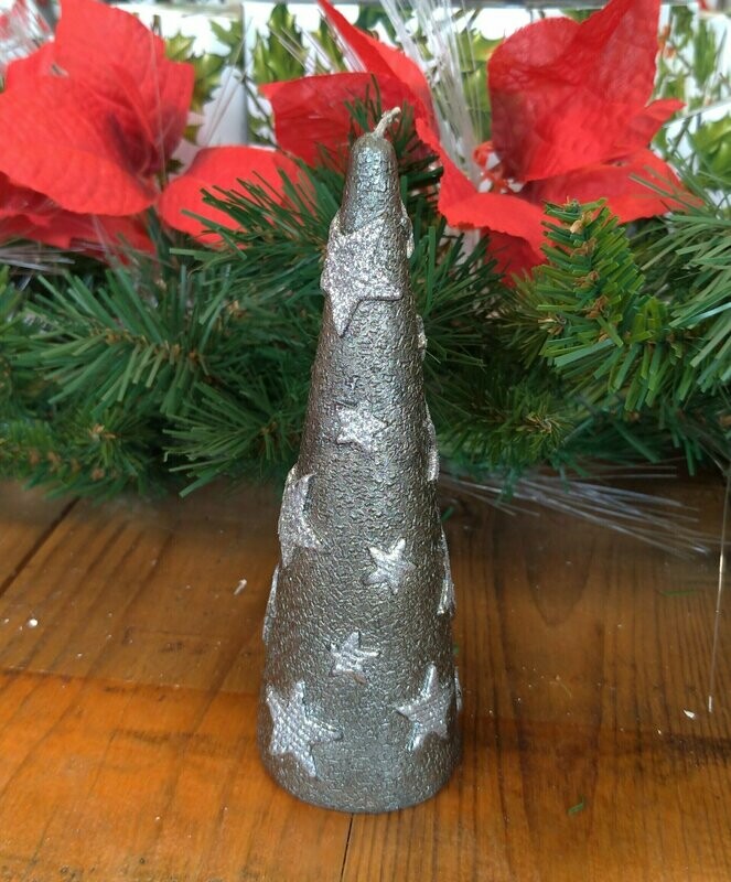 BOUGIE CONE DE NOEL GRIS CARBONE 15CM