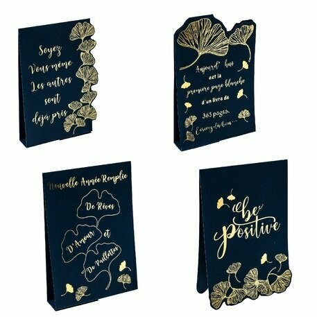 Pancarte Citations Positives Ginkgo Marine Dorure Or 13x19cm X4