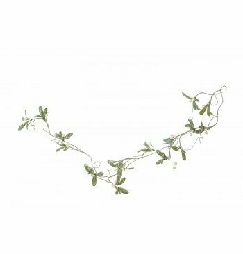 GUIRLANDE DE GUI BLANC PERLE FEUILLES GIVREES 110CM