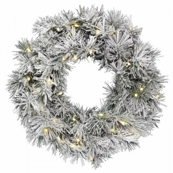 COURONNE DE SAPIN ENNEIGEE 50CM ET 40 LEDS BLANC CHAUD