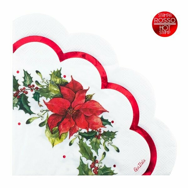 SERVIETTE POINSETTIA ET HOUX 33CM (x16)