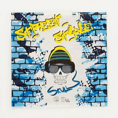 SERVIETTE BRIQUES BLEUES ET GRAFFITI CRANE 33CM (x20)