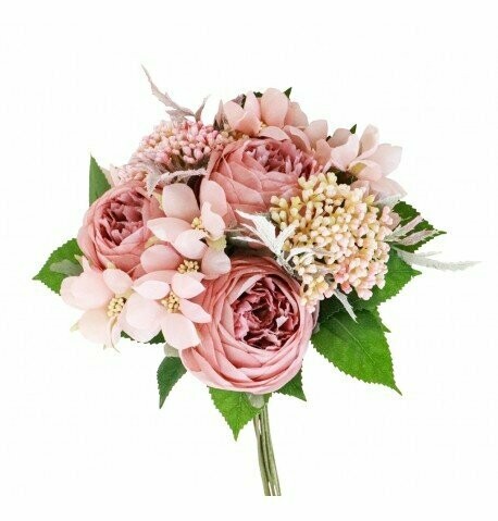 BOUQUET FLEURS VIEUX ROSE 20x29CM