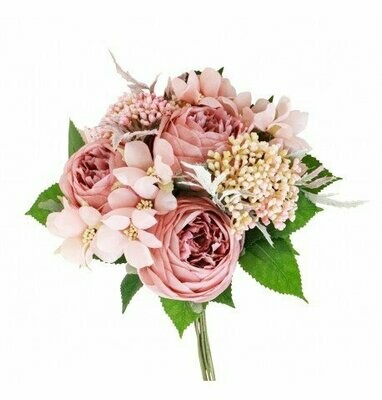 BOUQUET FLEURS VIEUX ROSE 20x29CM