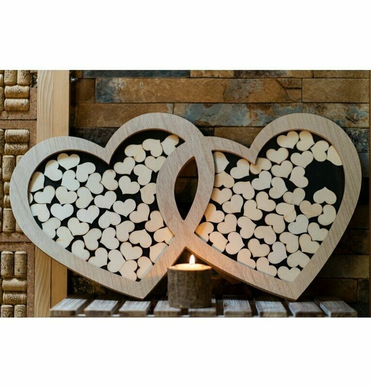 LIVRE D'OR DOUBLE COEUR BOIS AVEC 85 COEURS 60.5x2x37CM