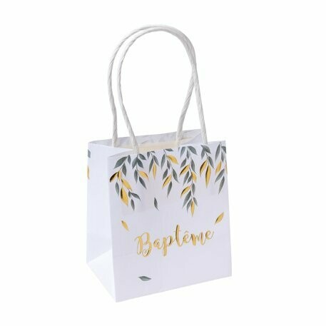 SAC A CADEAUX BAPTEME PAPIER TEXTURE EMBOSSE OR 10X11X7CM (x6)