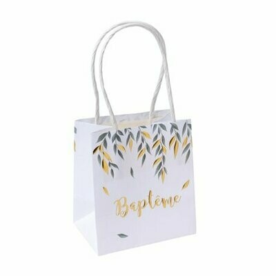 SAC A CADEAUX BAPTEME PAPIER TEXTURE EMBOSSE OR 10X11X7CM (x6)