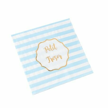 SERVIETTE PETIT TRESOR RAYE BLANC, CIEL DORURE OR 33X33CM 3PLIS (X16)